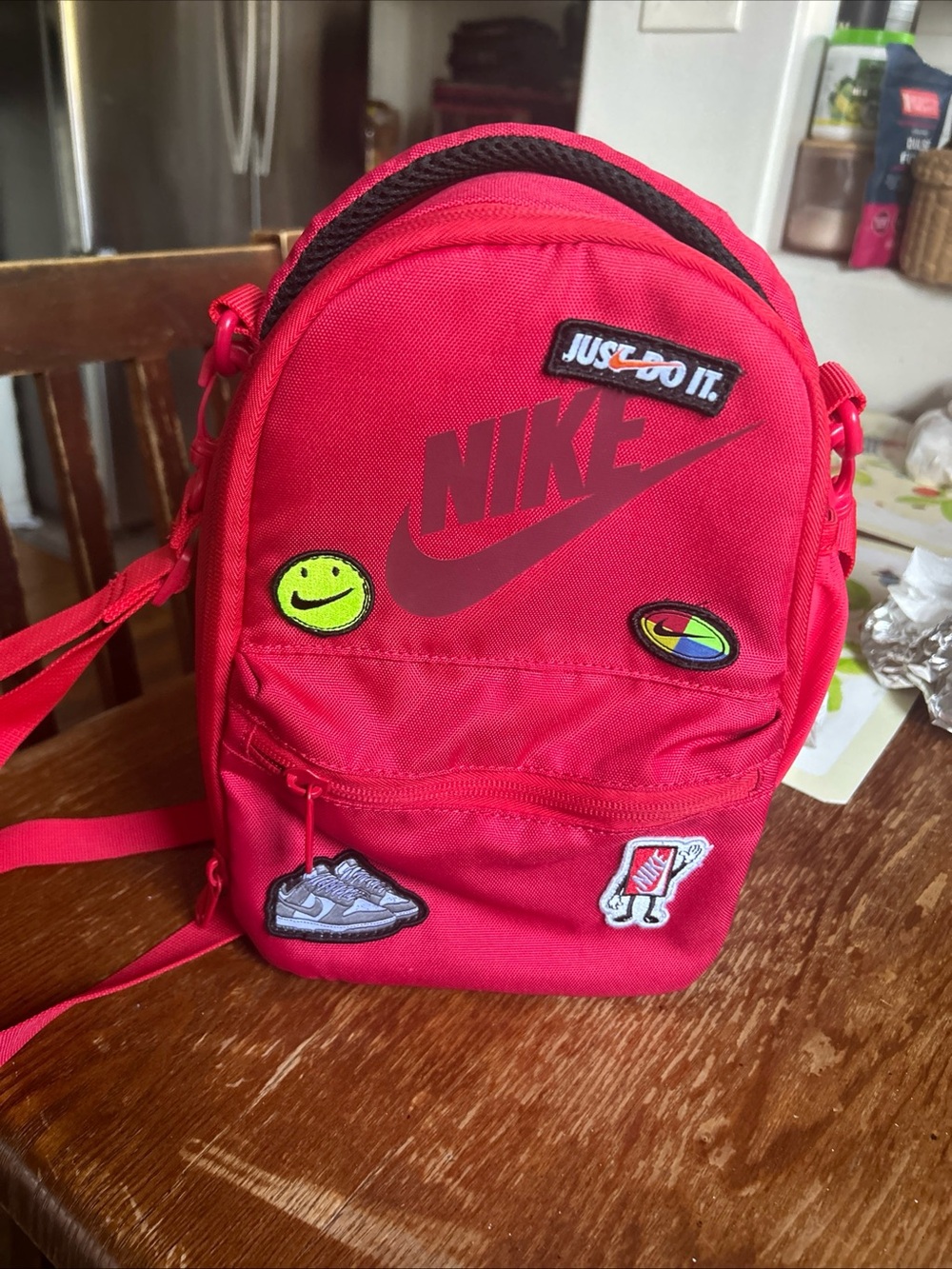 Nike Bright Red Kids Mini Backpack with Fun Patches